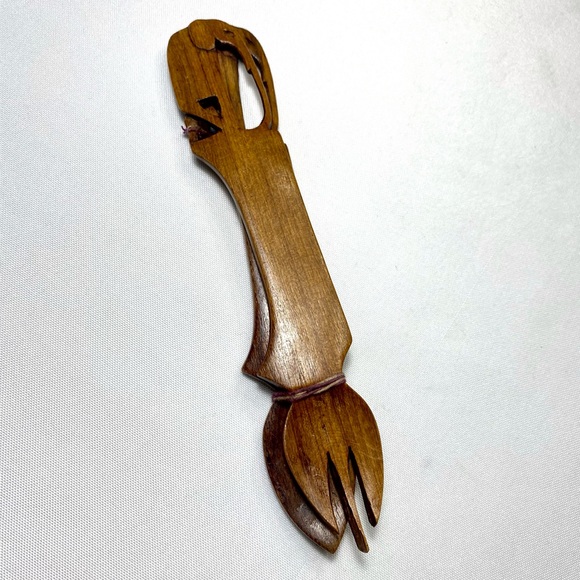 Wooden Elephant Spoon/Fork Made In Kenya 8” set of 2 - Picture 7 of 8